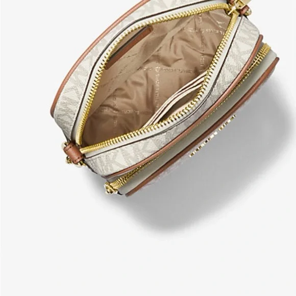 Michael Kors Jet Travel medium Beige and Brown Crossbody Bag NWT - Picture 4 of 8